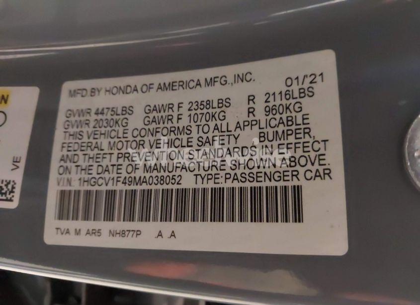 Photo 9 of 2021 Honda Accord SPORT SPECIAL EDITION (VIN 1HGCV1F49MA038052)