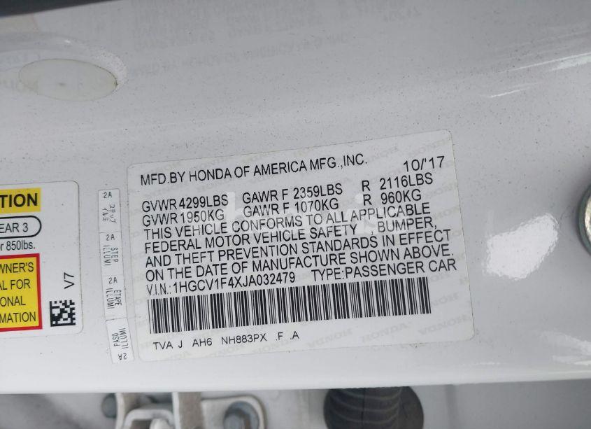 Photo 9 of 2018 Honda Accord EX (VIN 1HGCV1F4XJA032479)