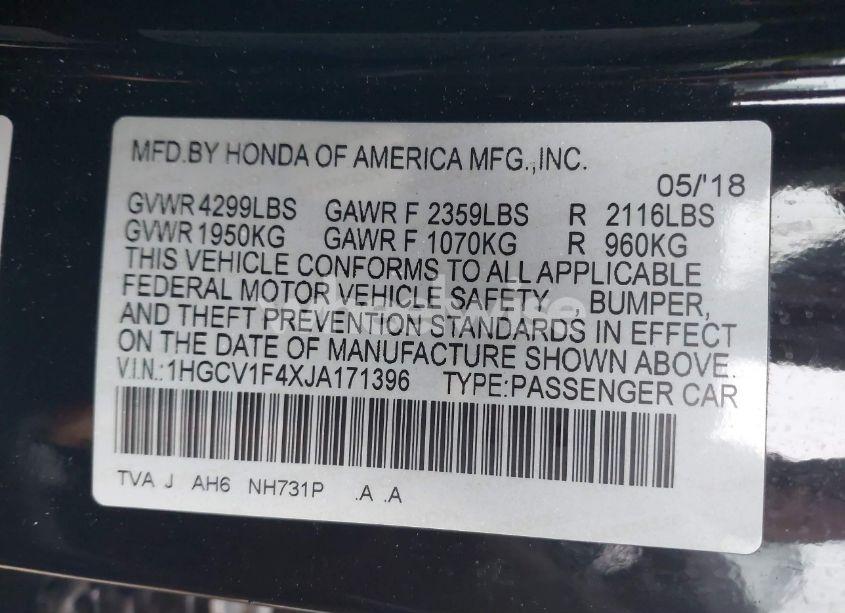 Photo 9 of 2018 Honda Accord EX (VIN 1HGCV1F4XJA171396)