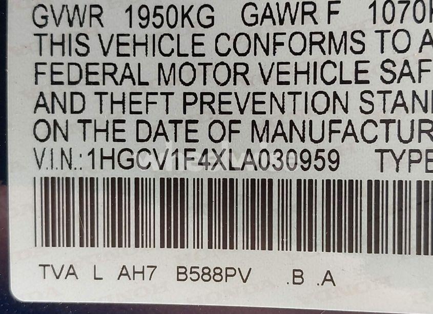 Photo 9 of 2020 Honda Accord EX (VIN 1HGCV1F4XLA030959)