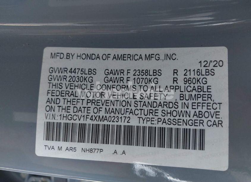Photo 9 of 2021 Honda Accord SPORT SPECIAL EDITION (VIN 1HGCV1F4XMA023172)