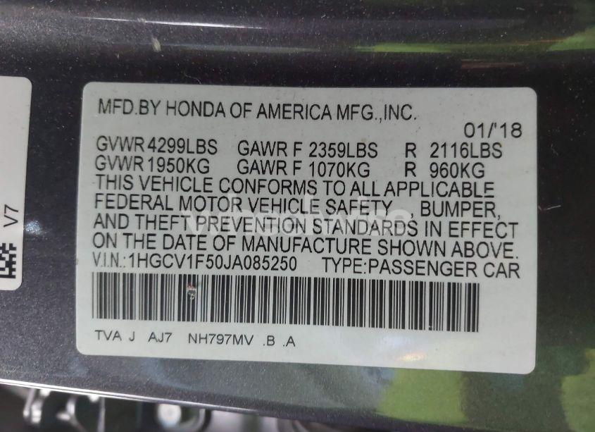 Photo 9 of 2018 Honda Accord EX-L (VIN 1HGCV1F50JA085250)