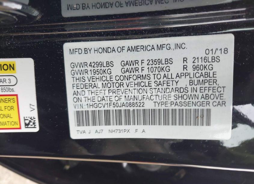 Photo 9 of 2018 Honda Accord EX-L (VIN 1HGCV1F50JA088522)