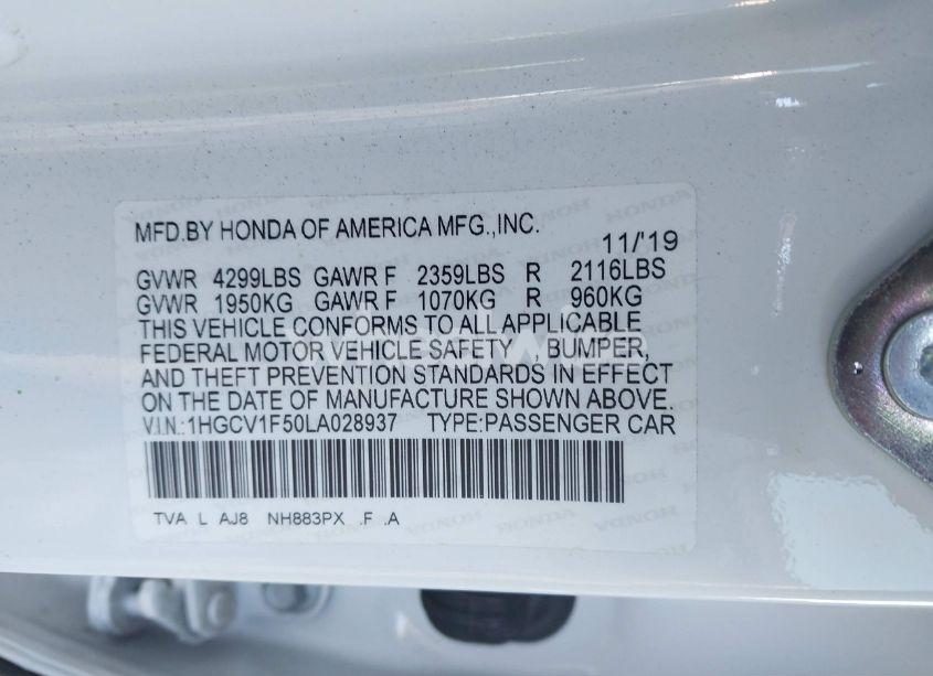 Photo 9 of 2020 Honda Accord EX-L (VIN 1HGCV1F50LA028937)