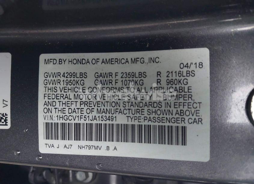 Photo 9 of 2018 Honda Accord EX-L (VIN 1HGCV1F51JA153491)