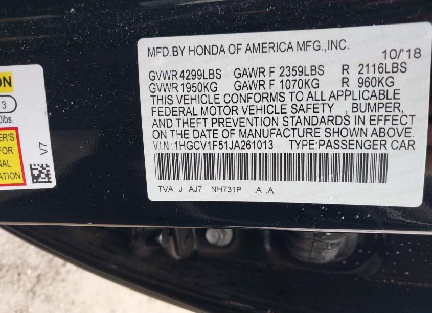 Photo 9 of 2018 Honda Accord EX-L (VIN 1HGCV1F51JA261013)