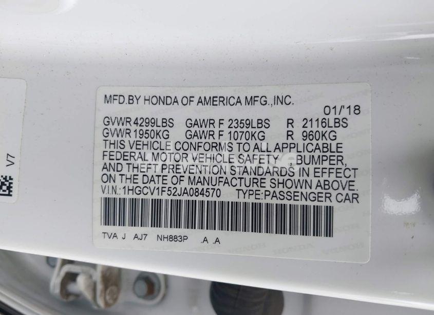 Photo 9 of 2018 Honda Accord EX-L (VIN 1HGCV1F52JA084570)