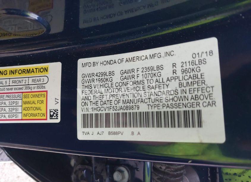 Photo 9 of 2018 Honda Accord EX-L (VIN 1HGCV1F52JA089879)