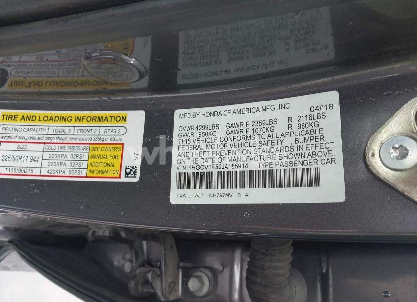 Photo 9 of 2018 Honda Accord EX-L (VIN 1HGCV1F52JA155914)