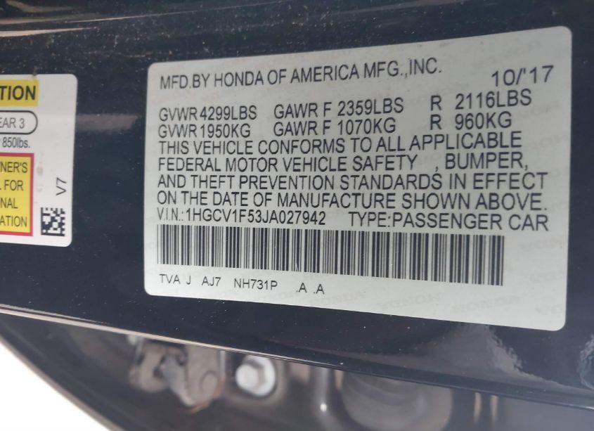 Photo 7 of 2018 Honda Accord EX-L (VIN 1HGCV1F53JA027942)