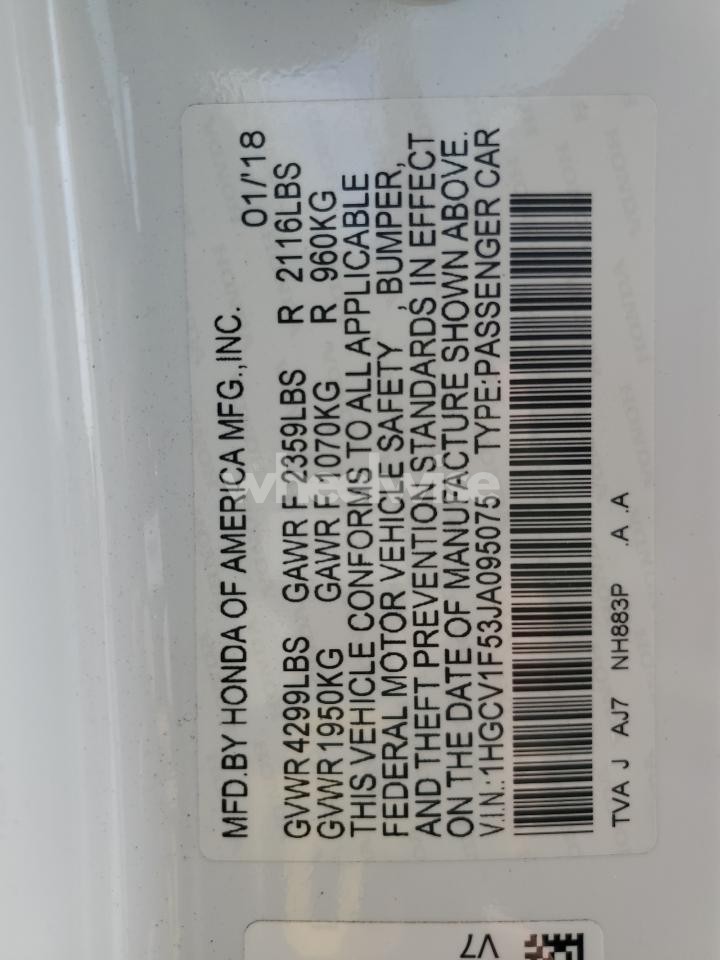 Photo 12 of 2018 HONDA ACCORD EXL (VIN 1HGCV1F53JA095075)