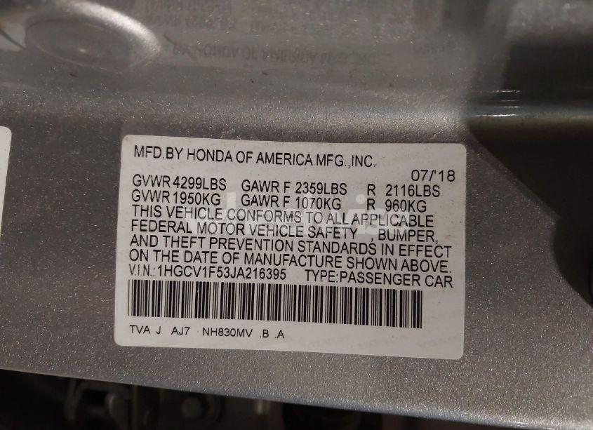 Photo 9 of 2018 Honda Accord EX-L (VIN 1HGCV1F53JA216395)