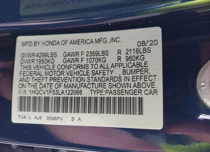 Photo 9 of 2020 Honda Accord EX-L (VIN 1HGCV1F53LA122066)