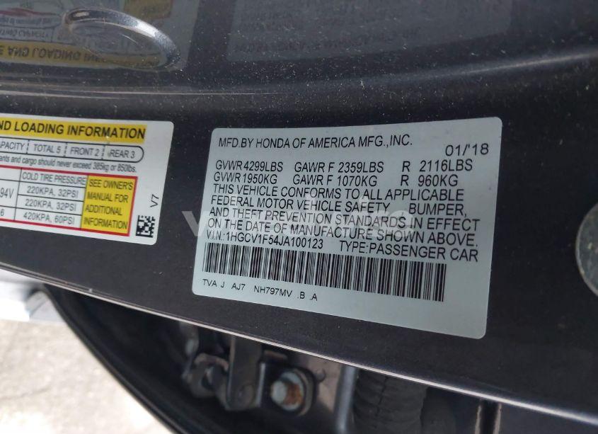 Photo 9 of 2018 Honda Accord EX-L (VIN 1HGCV1F54JA100123)