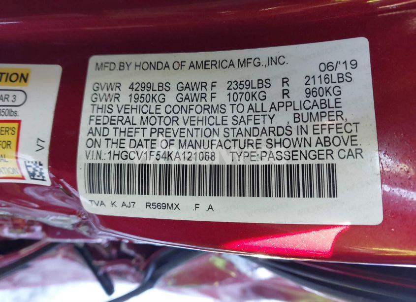 Photo 9 of 2019 Honda Accord EX-L (VIN 1HGCV1F54KA121068)