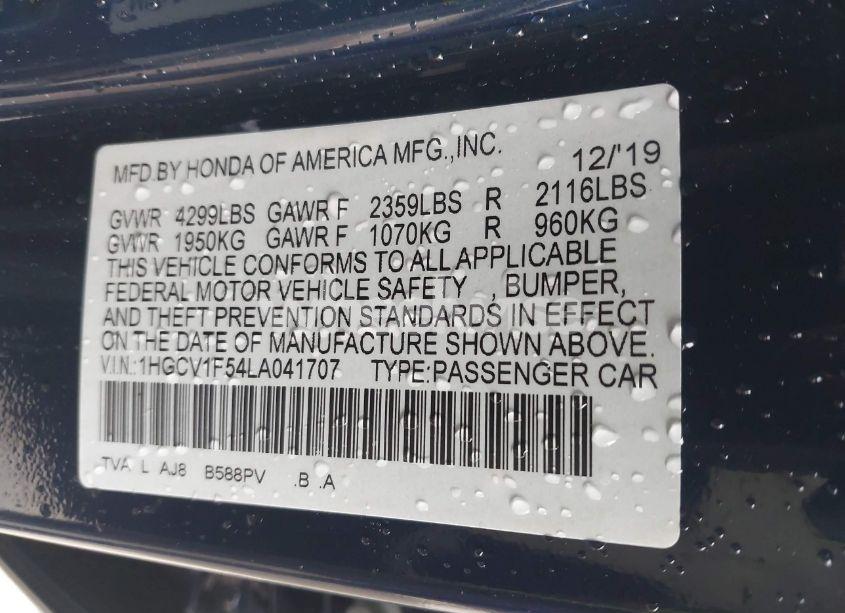 Photo 9 of 2020 Honda Accord EX-L (VIN 1HGCV1F54LA041707)