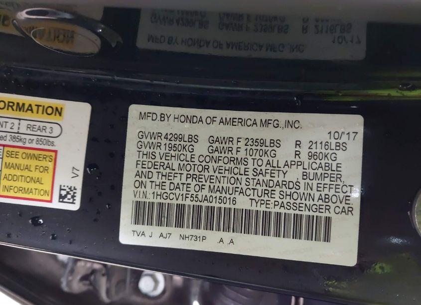 Photo 9 of 2018 Honda Accord EX-L (VIN 1HGCV1F55JA015016)