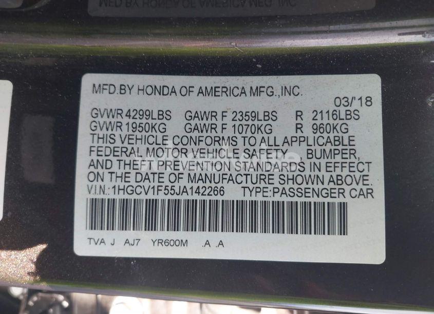 Photo 9 of 2018 Honda Accord EX-L (VIN 1HGCV1F55JA142266)