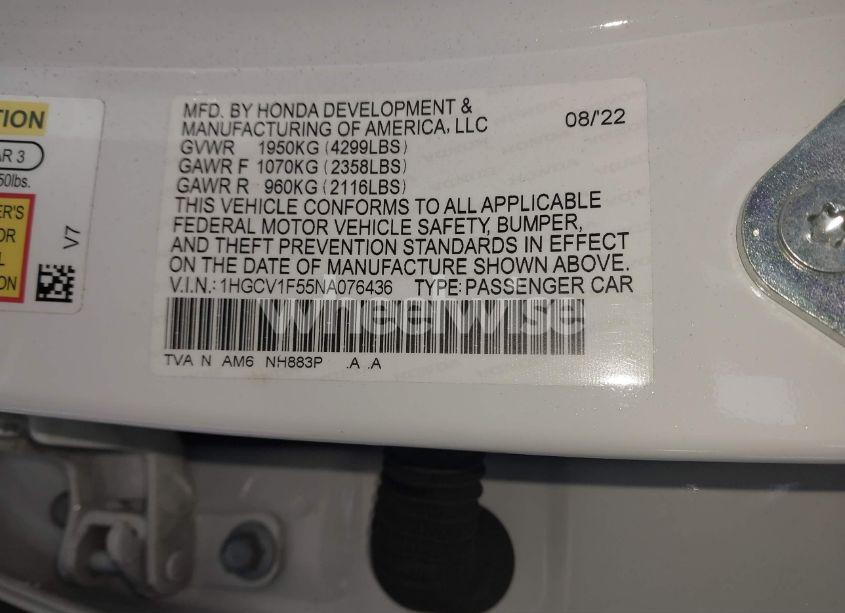 Photo 9 of 2022 Honda Accord EX-L (VIN 1HGCV1F55NA076436)