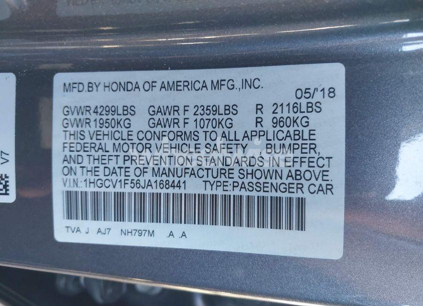 Photo 9 of 2018 Honda Accord EX-L (VIN 1HGCV1F56JA168441)