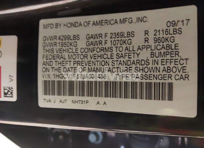 Photo 9 of 2018 Honda Accord EX-L (VIN 1HGCV1F57JA001456)