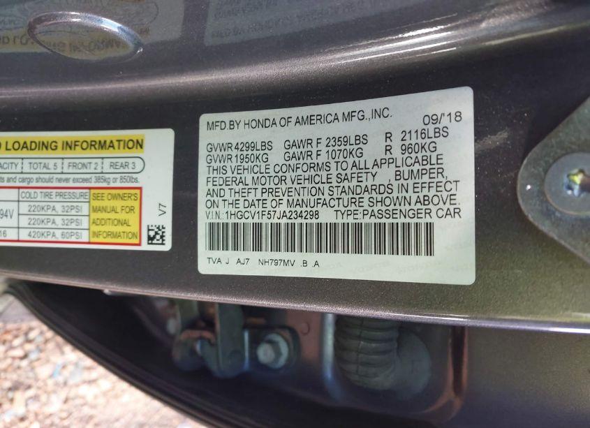 Photo 9 of 2018 Honda Accord EX-L (VIN 1HGCV1F57JA234298)