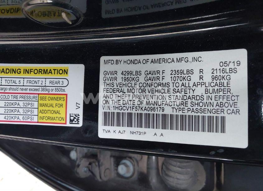 Photo 9 of 2019 Honda Accord EX-L (VIN 1HGCV1F57KA096179)