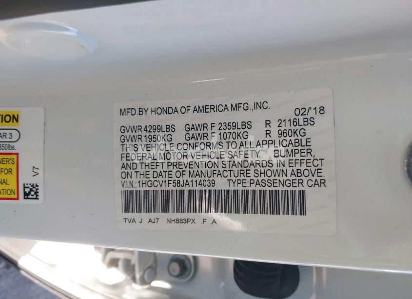 Photo 9 of 2018 Honda Accord EX-L (VIN 1HGCV1F58JA114039)