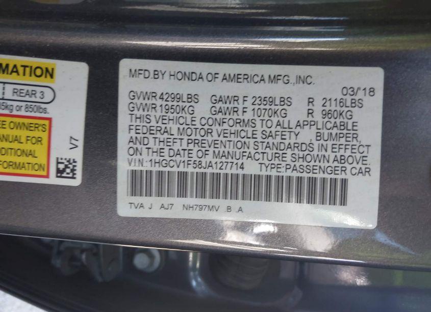 Photo 9 of 2018 Honda Accord EX-L (VIN 1HGCV1F58JA127714)