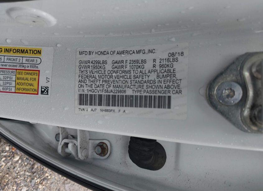 Photo 9 of 2018 Honda Accord EX-L (VIN 1HGCV1F58JA229806)