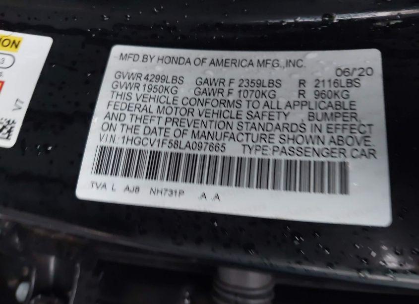 Photo 9 of 2020 Honda Accord EX-L (VIN 1HGCV1F58LA097665)