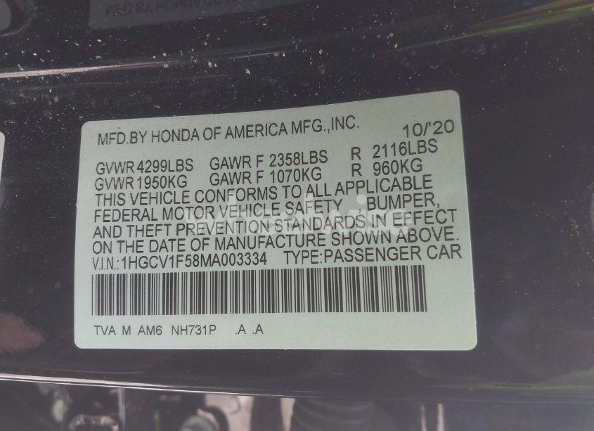 Photo 9 of 2021 Honda Accord EX-L (VIN 1HGCV1F58MA003334)