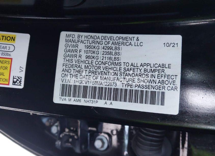 Photo 9 of 2021 Honda Accord EX-L (VIN 1HGCV1F58MA122873)