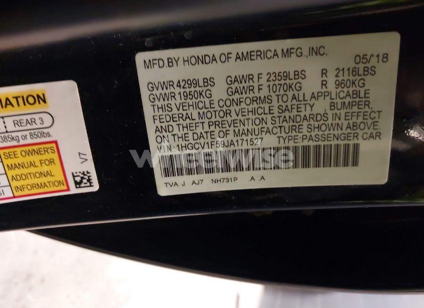 Photo 9 of 2018 Honda Accord EX-L (VIN 1HGCV1F59JA171527)