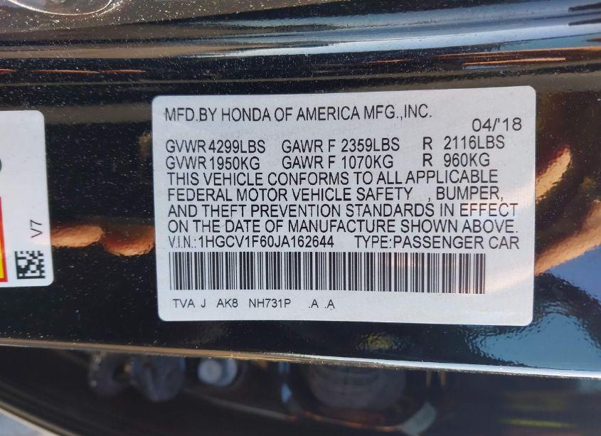 Photo 9 of 2018 Honda Accord EX-L (VIN 1HGCV1F60JA162644)