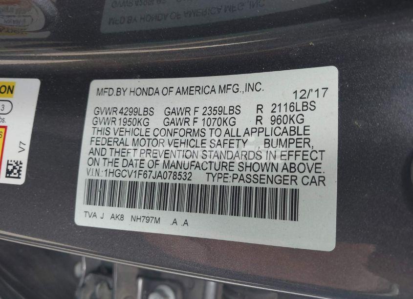 Photo 9 of 2018 Honda Accord EX-L (VIN 1HGCV1F67JA078532)