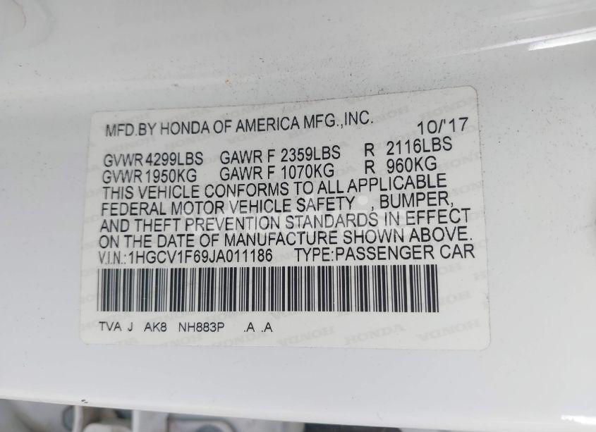 Photo 9 of 2018 Honda Accord EX-L (VIN 1HGCV1F69JA011186)