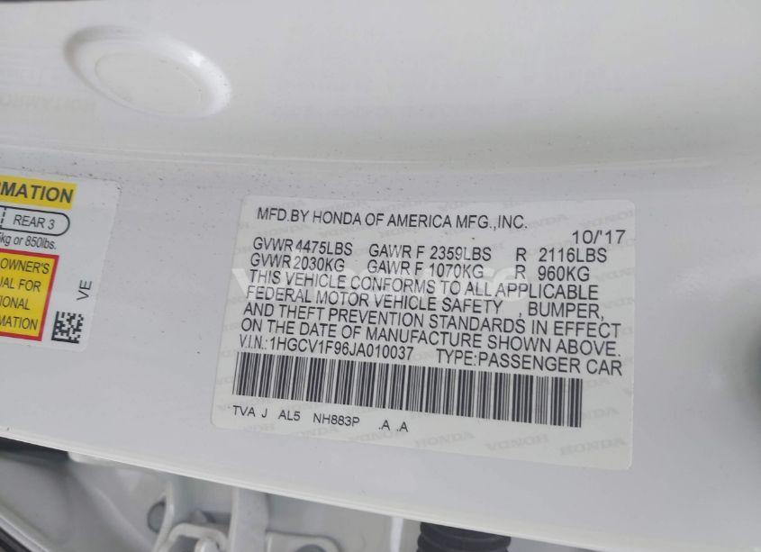 Photo 9 of 2018 Honda Accord TOURING (VIN 1HGCV1F96JA010037)