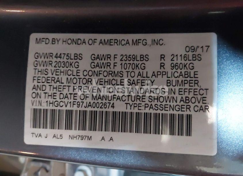 Photo 9 of 2018 Honda Accord TOURING (VIN 1HGCV1F97JA002674)