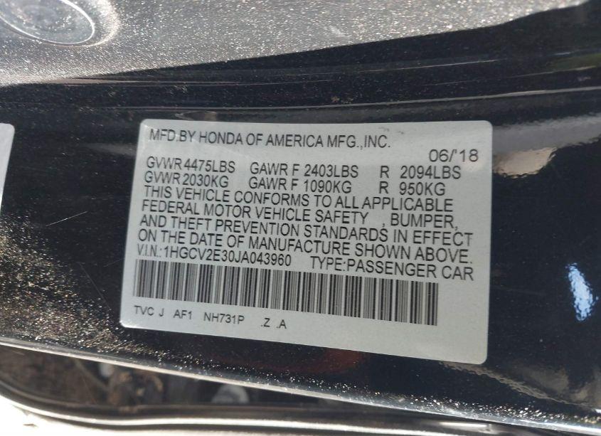 Photo 9 of 2018 Honda Accord SPORT 2.0T (VIN 1HGCV2E30JA043960)