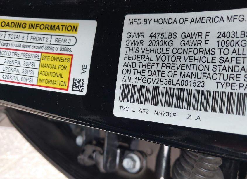 Photo 9 of 2020 Honda Accord SPORT 2.0T (VIN 1HGCV2E36LA001523)