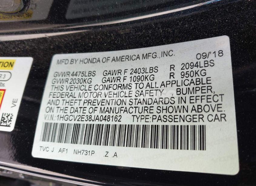 Photo 9 of 2018 Honda Accord SPORT 2.0T (VIN 1HGCV2E38JA048162)