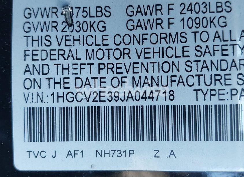 Photo 9 of 2018 Honda Accord SPORT 2.0T (VIN 1HGCV2E39JA044718)