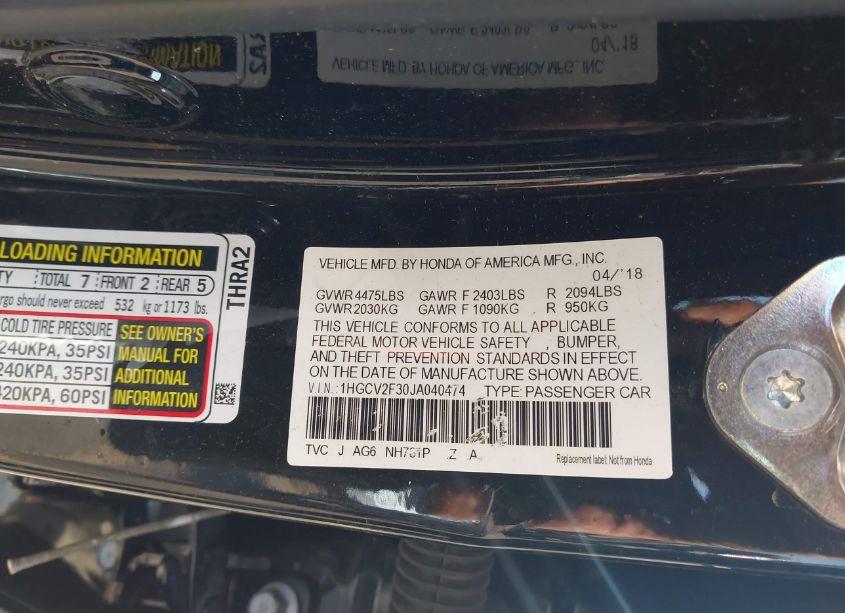 Photo 9 of 2018 Honda Accord SPORT 2.0T (VIN 1HGCV2F30JA040474)