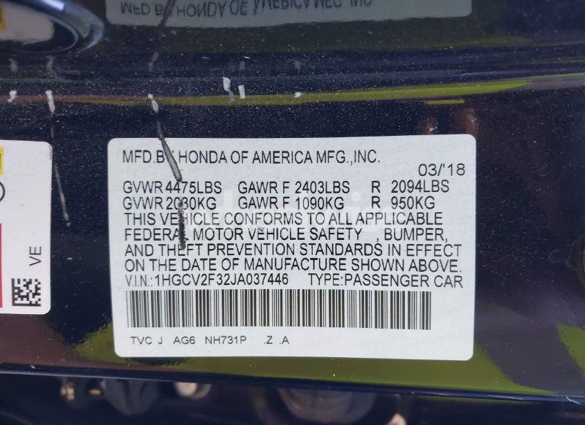 Photo 9 of 2018 Honda Accord SPORT 2.0T (VIN 1HGCV2F32JA037446)