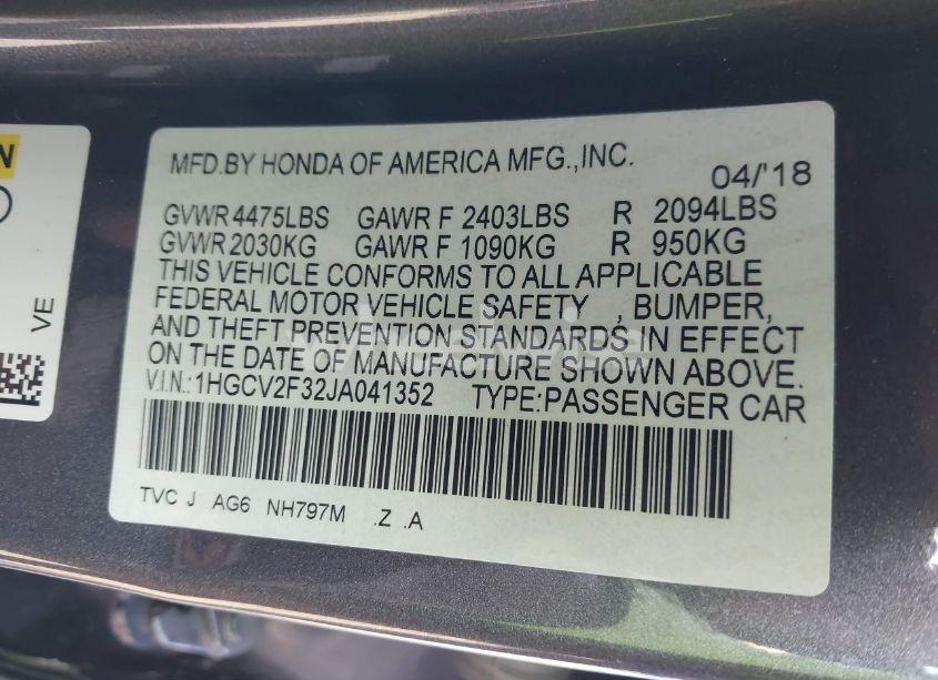 Photo 9 of 2018 Honda Accord SPORT 2.0T (VIN 1HGCV2F32JA041352)