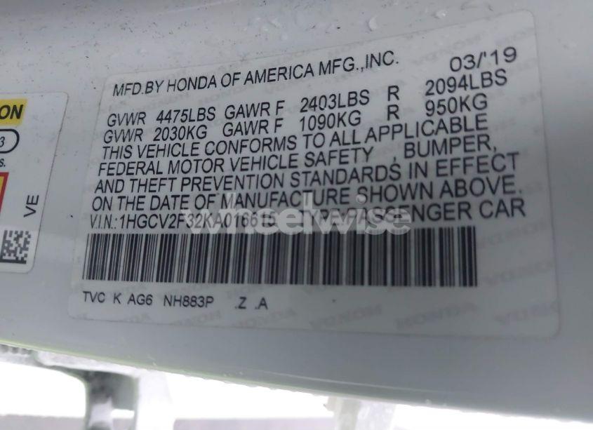 Photo 9 of 2019 Honda Accord SPORT 2.0T (VIN 1HGCV2F32KA016615)