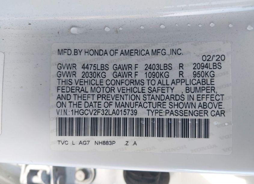 Photo 9 of 2020 Honda Accord SPORT 2.0T (VIN 1HGCV2F32LA015739)