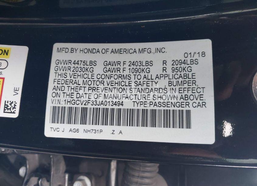 Photo 9 of 2018 Honda Accord SPORT 2.0T (VIN 1HGCV2F33JA013494)