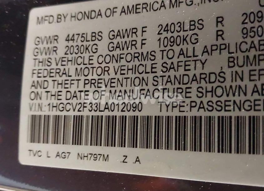 Photo 9 of 2020 Honda Accord SPORT 2.0T (VIN 1HGCV2F33LA012090)